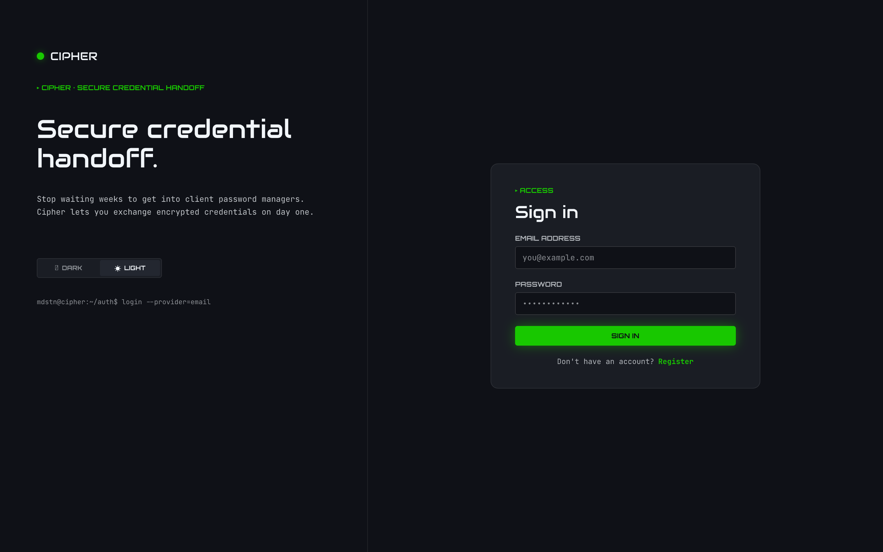 Login screen