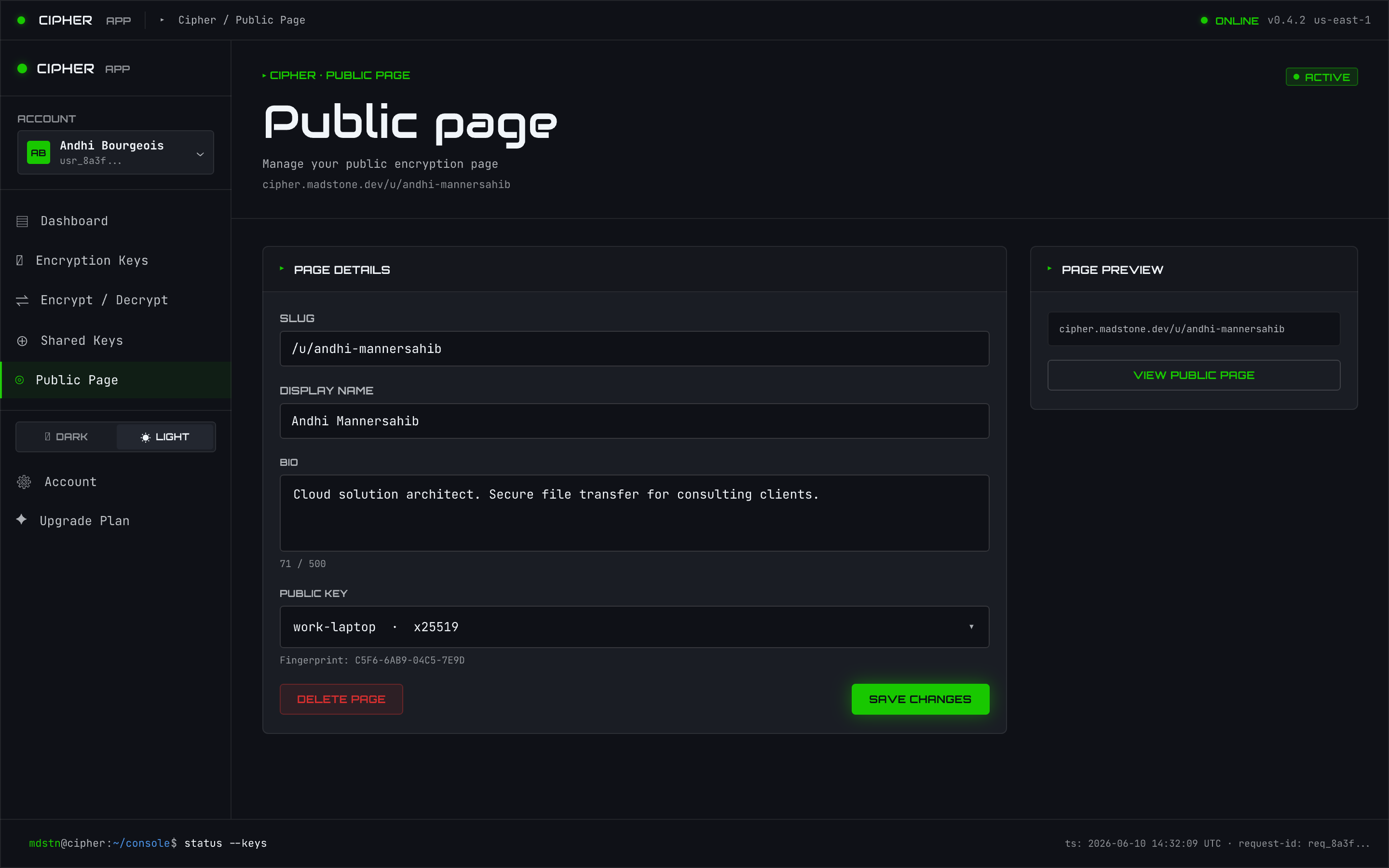 Public page settings