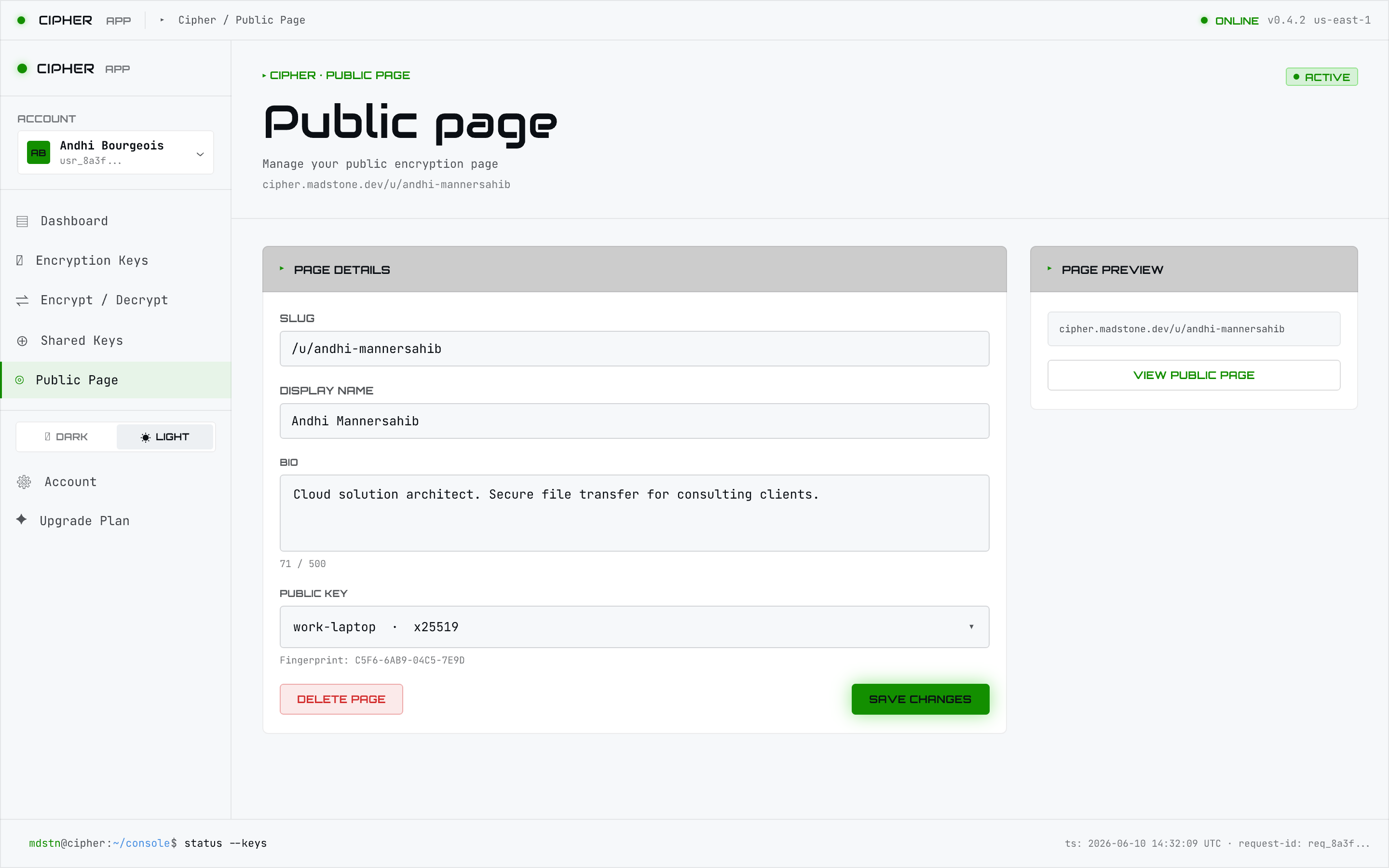 Public page settings